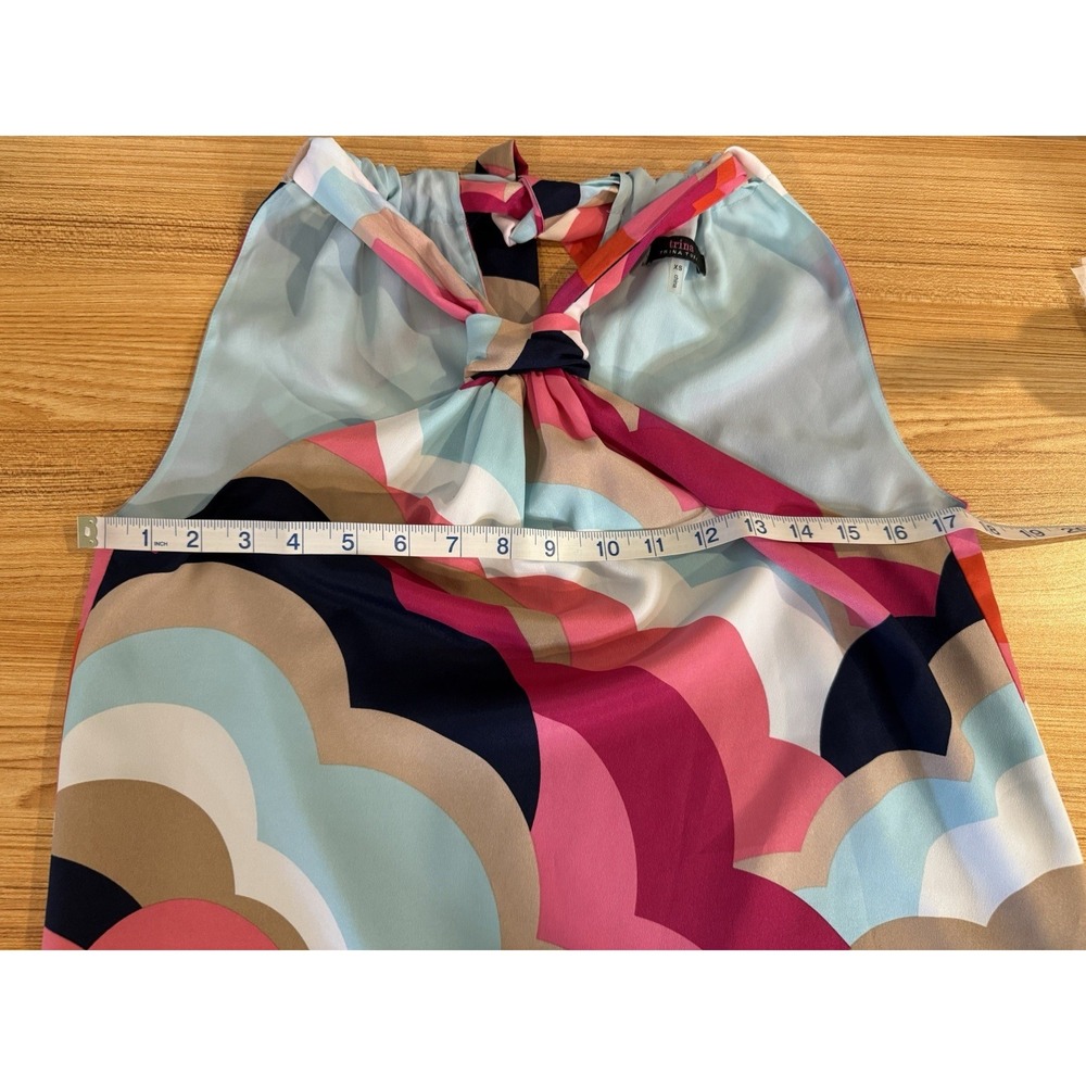 Trina Turk Striped Silky Mini‎ Halter Shift Mini Dress Sz XS Colorful Sleeveless - Picture 9 of 9